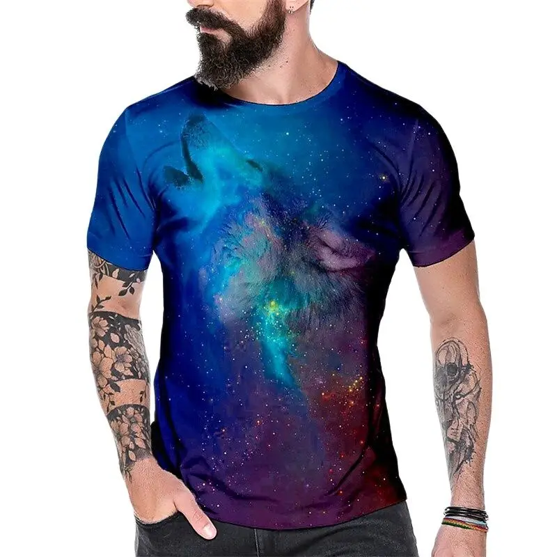 

Animal Printing T-Shirt For Men Casual Crew Neck Loose Short Sleeve Tees Summer Trend Street Hip Hop Style Clothing Leisure Tops