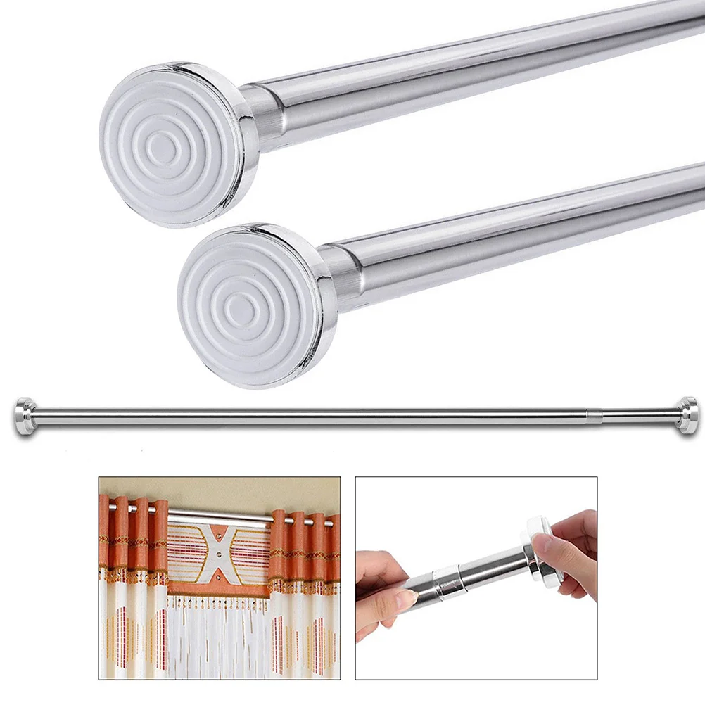 Shower Curtain Rail Rods Small Pole Bathroom Extendable Wardrobe Clear Bar Mesh