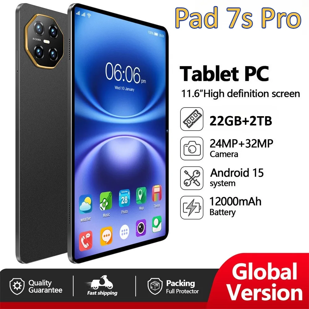 

Pad 7s Pro, оригинальная глобальная версия планшетов, 11,6-дюймовый Android 15 Tab 5G Dual Sim, 12000 мАч, WIFI, планшетный ПК для детей, подарки