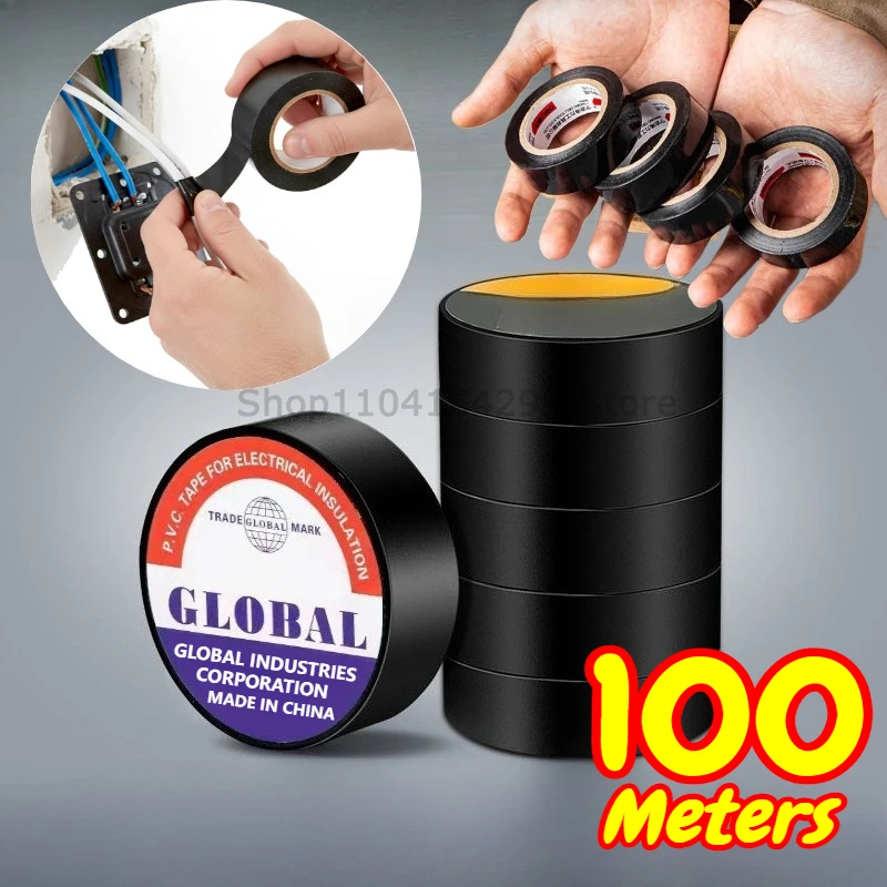 100M High-temperature Insulation Tape Resistant Black Flame Retardant Electrical Tape Insulating Adhesive for Industrial Househo