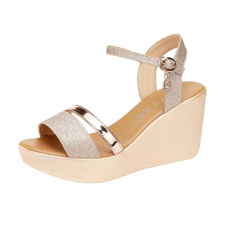 Small Plus 32 33-43 Bling Street Style Platform Wedges Shoes Summer 2025 Elegant Beach High Heels Sandals for Women Office