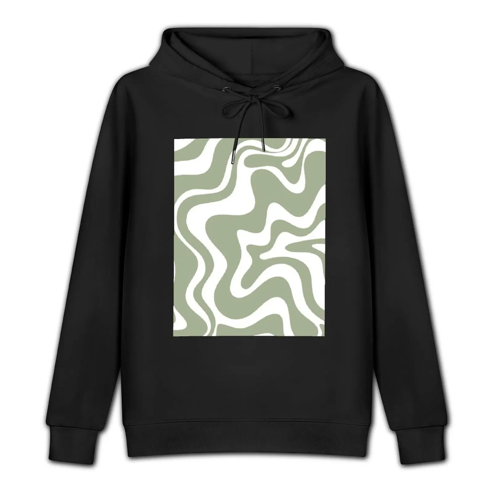 Liquid Swirl Contemporary Abstract Pattern in Sage Green and White Pullover Hoodie male clothes men clothes hoodie