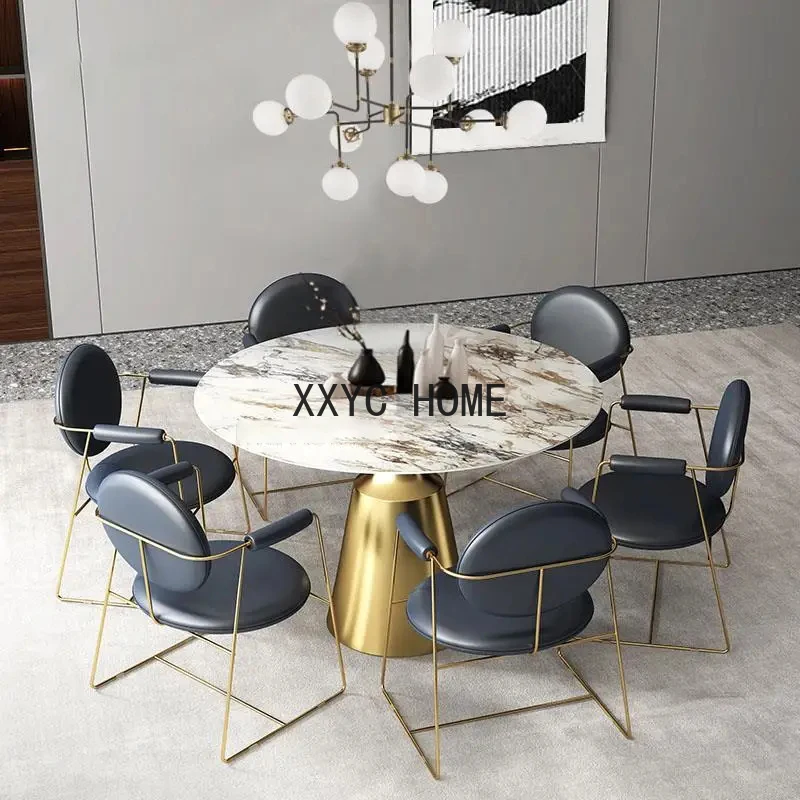 Golden Light Dining Table Luxury Rock Board Combination Small Apartment Home Nook Round Table Juego De Comedor Modern Furniture