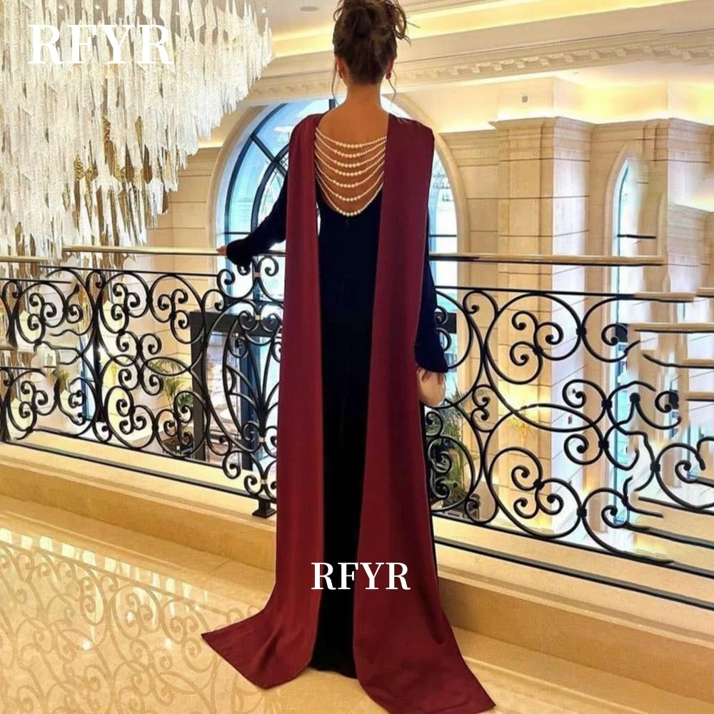 

RFYR Pearls Evening Dress with Scarf Party Dress Mermaid Princess Dress for Arabic Women مناسبة رسمية Customized