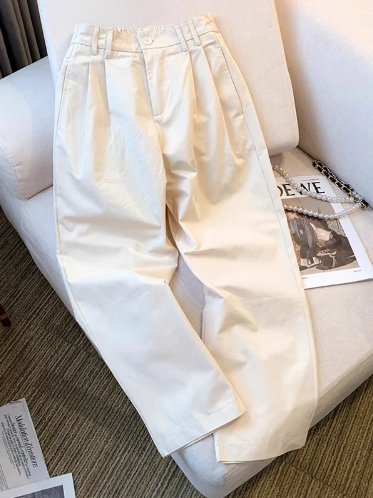 

Летние повседневные широкие брюки, женские свободные тонкие прямые брюки для спецодежды, длинные брюки с высокой талией, корейские модные брюки...