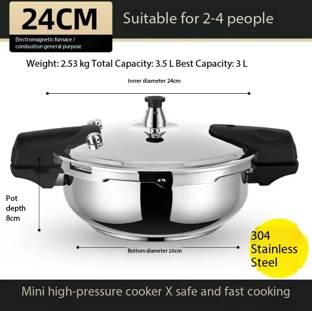 Durable 1.8L Small Stainless Steel Pressure Cooker, Scratch-Resistant Pot for Gas Stoves, Great for Fish, Soups and Daily Meals