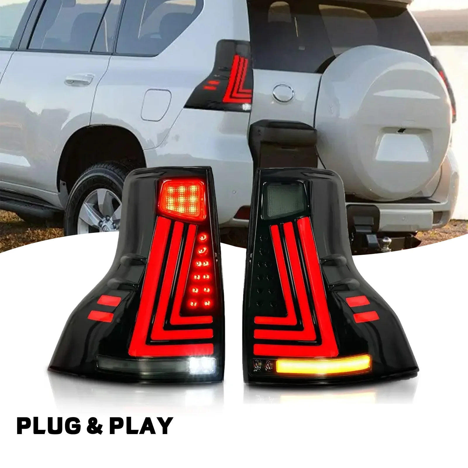 Car LED Rear Taillights for Toyota Prado 13-17 18- Animation Rear Lamps LED Taillight Assembly