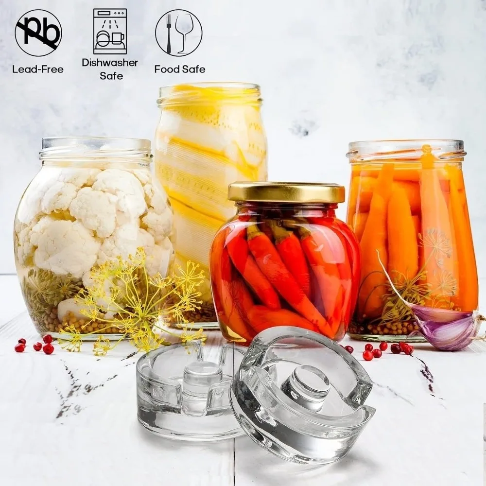 Fermented Glass Weight Lid with Handle Sealed Wide Mouth Mason Jar Lid Kitchen Gadgets Clear Heavy Fermenting Weights