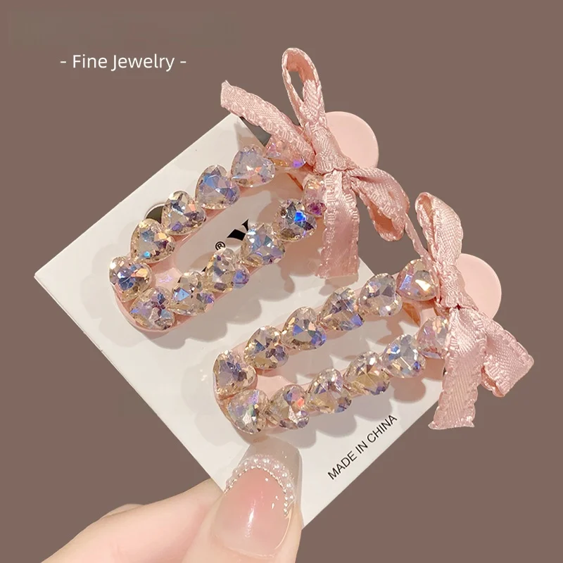 

Pink Diamond Knot Hair Clip Side Dubill Clip Ele Hair Accories Frely out Faionable Hair ips