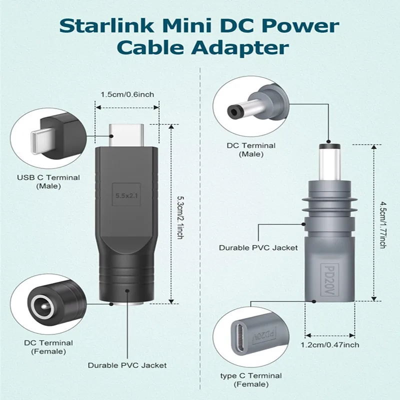 Type-C To DC5521 Male/ Female To DCMale Power Adapter for Mini PD100W Connector Charge Barrel Jack Power Adapter