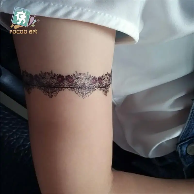 Hot Sale Temporary Waterproof Tattoo Sticker For Women Sexy Black Wedding Bracelet Jewelry Lace QC8503