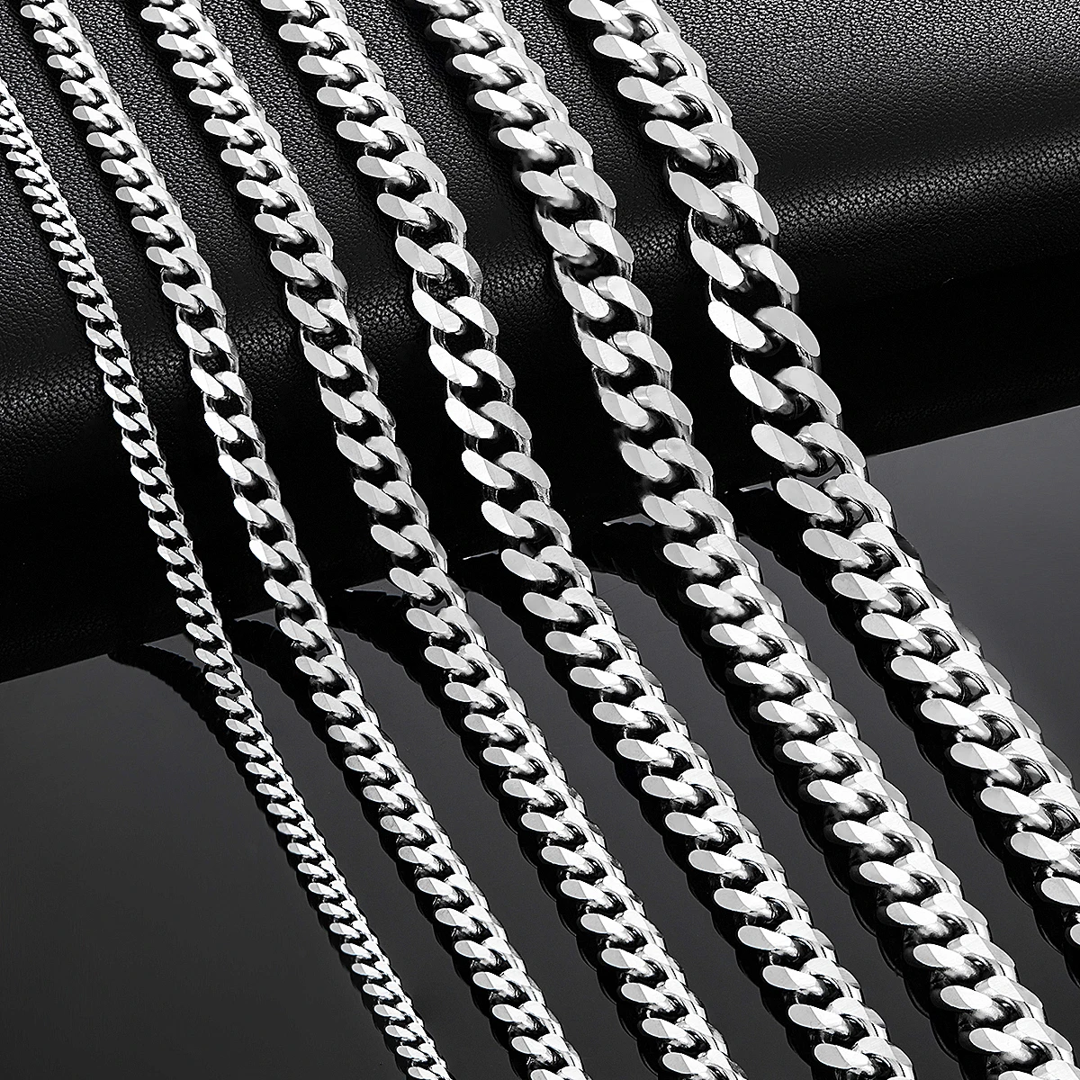 

Cuban Link Chains Stainless Steel Classic Men Boy Curb Chunky Silver Color Necklace 3.6mm to 11mm 14 to 30 Inches