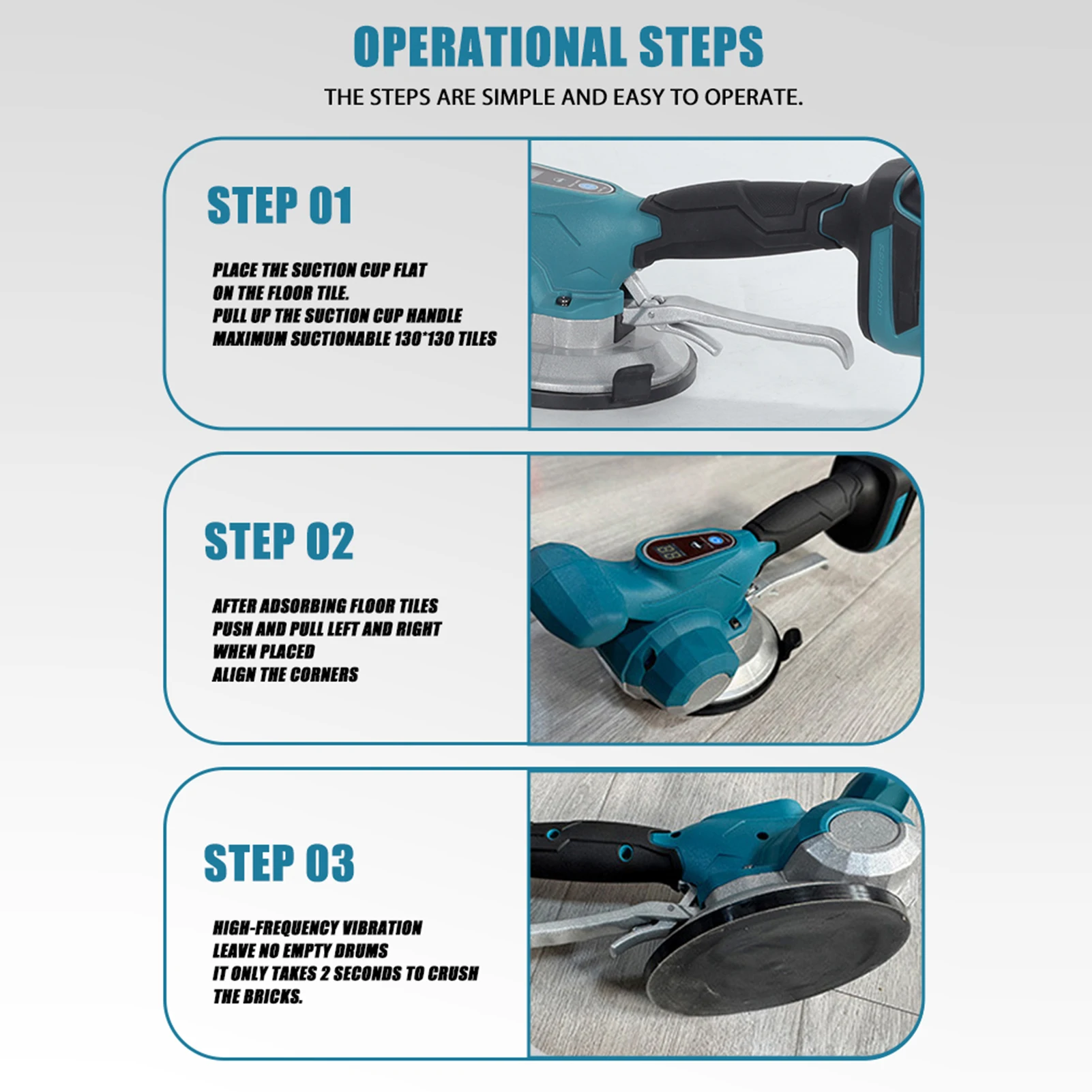 Floor Tile Vibration Levelling Machine 21V Max Battery Tiling Tool Electric Tile Vibrator Flooring Tools with Touchscreen