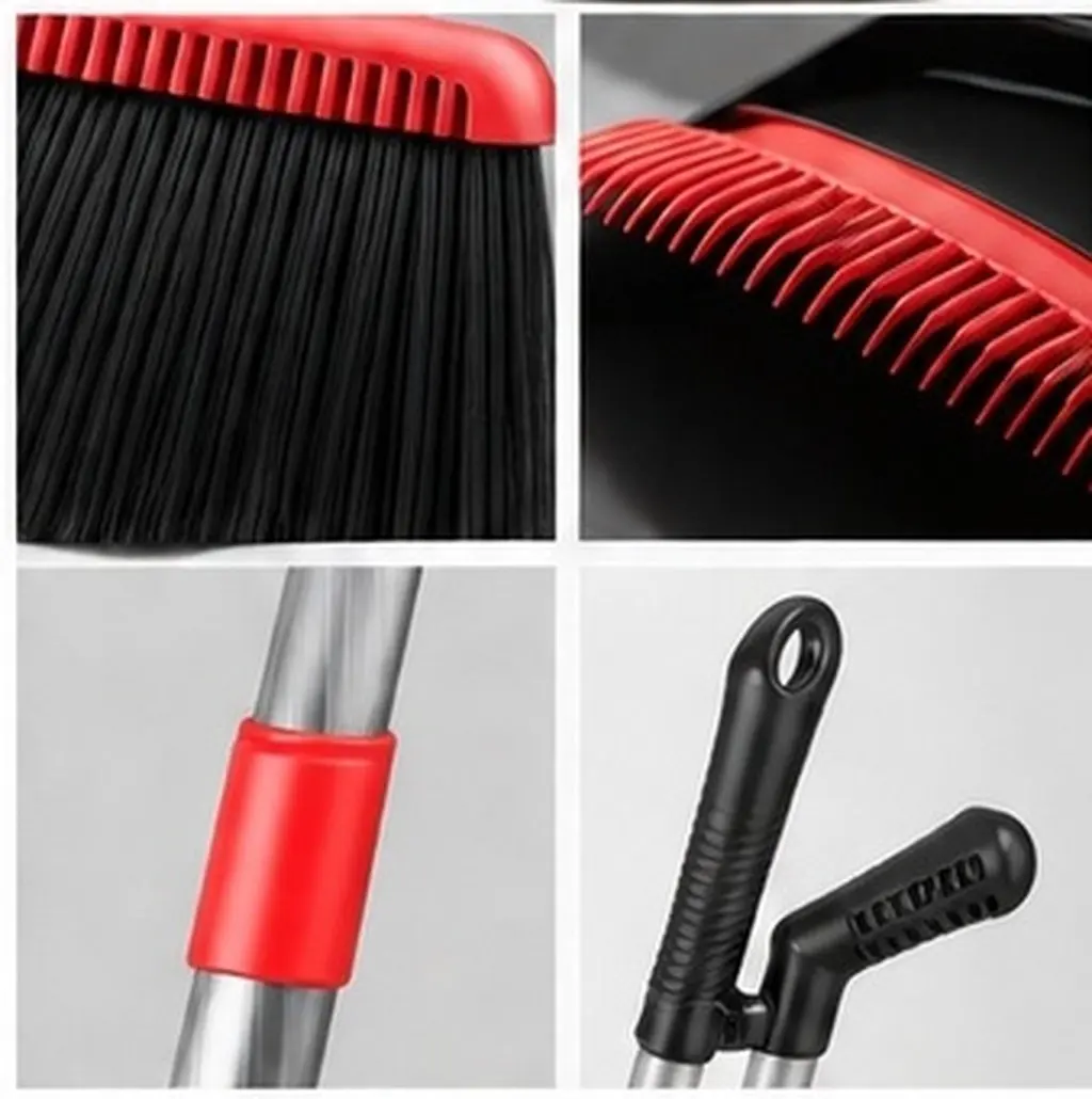 1Set Broom and Dustpan Set Foldable Upright Standing Dustpan Self-Cleaning Teeth Sweep Dry Wet Dirt Pet Hair Indoor Wood Tile