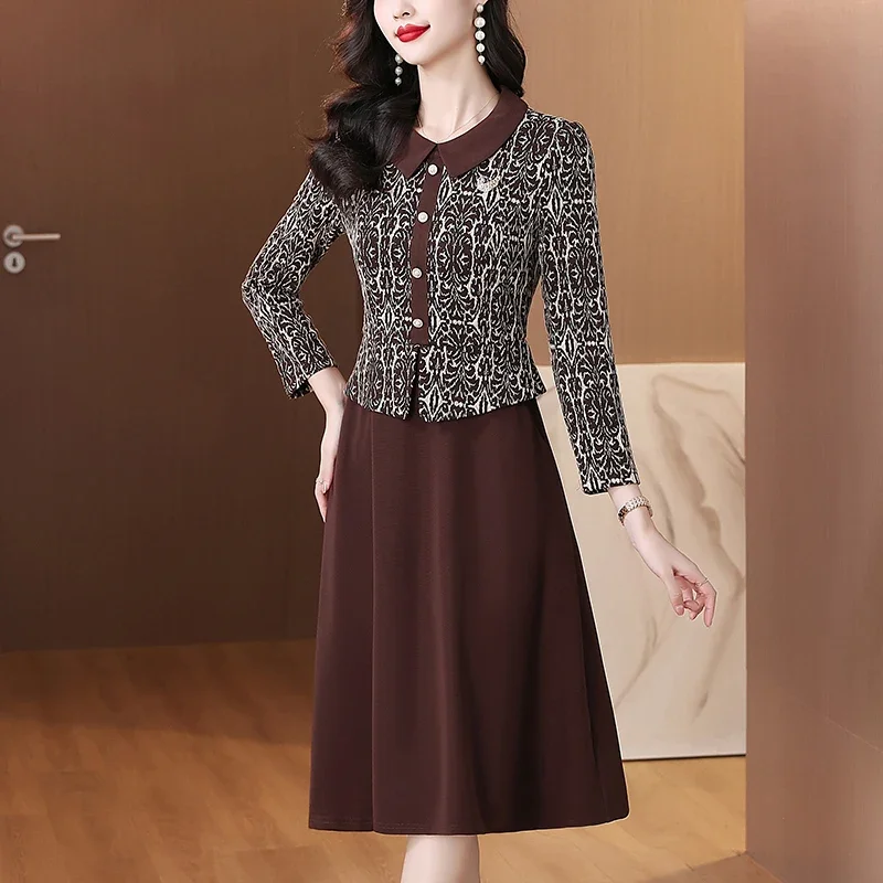 Winter Office Lady Vintage Casual Fake Tweedelige Bodycon Elegante Feestavond Vested Herfst Gebreide Midi Prom Dress XQ307