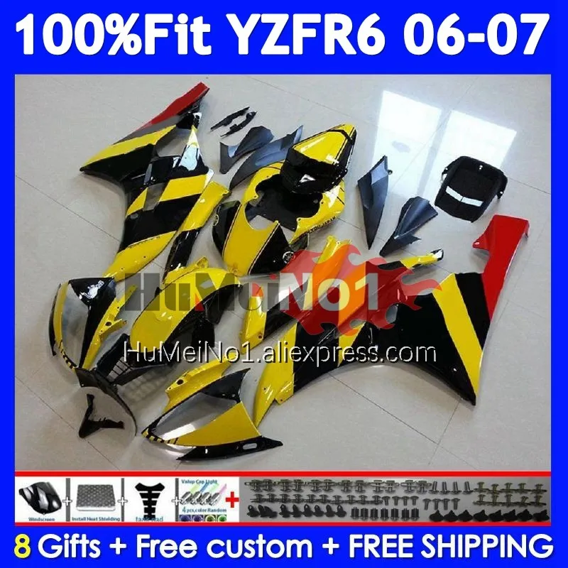 Injection Fairing For YAMAHA YZF-R6 YZF R 6 YZF R6 600 600CC 357No.74 Yellow black YZF600 YZFR6 06 07 YZF-600 2006 2007 OEM Body