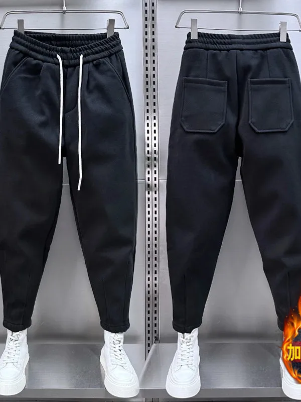 

Men's Thiened Fce Lined Woolen Casual Pants Straight Leg Loose Wide Leg Autumn Winter Warm High Waist Bla Harlan Pants