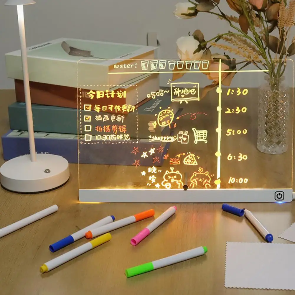 LED Note Board Rechargeable Acrylic Memo Pad Erasable Glowing Message Board To-do List Board Reusable Weekly Planner Whiteboard