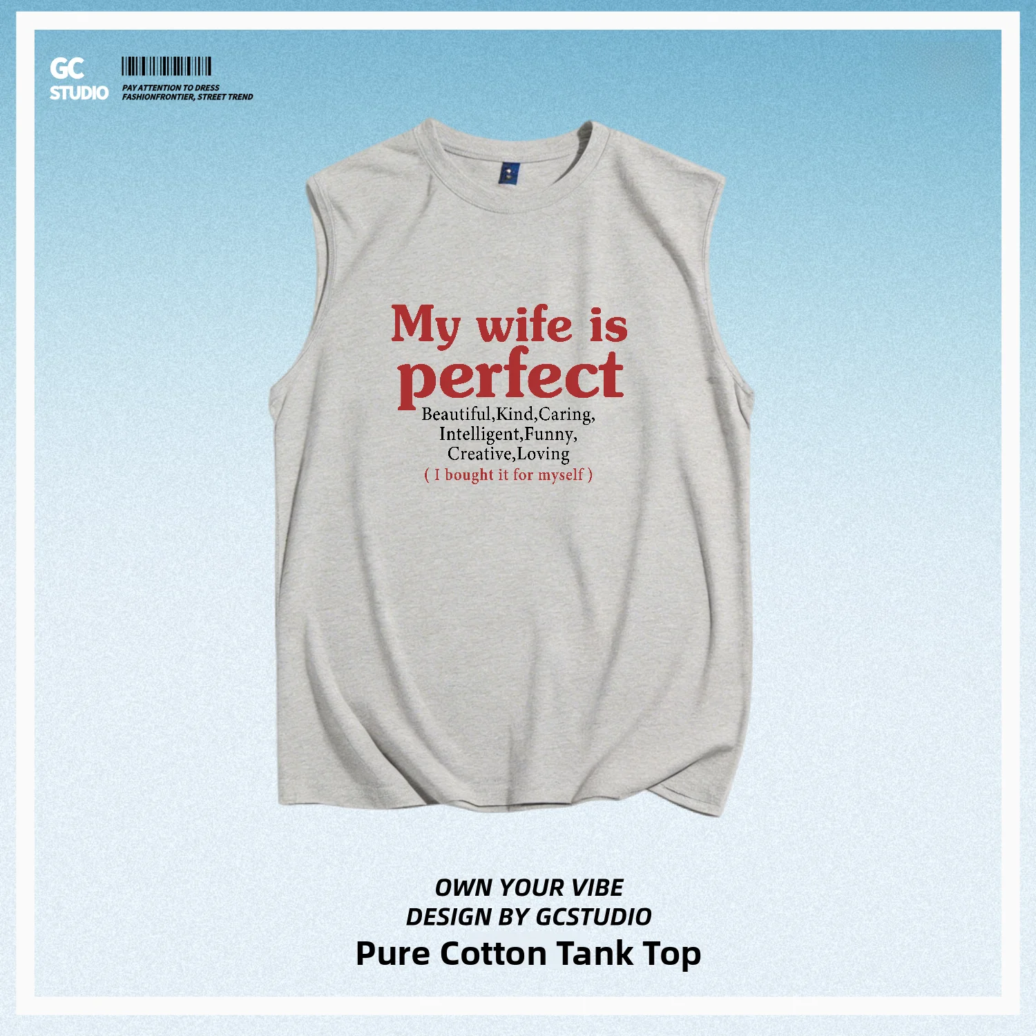 New My Wife Is Perfect Summer Ins Style Loose Fit Pure Cotton Vest Unisex Couple Matching Breathable Sporty round Neck Top