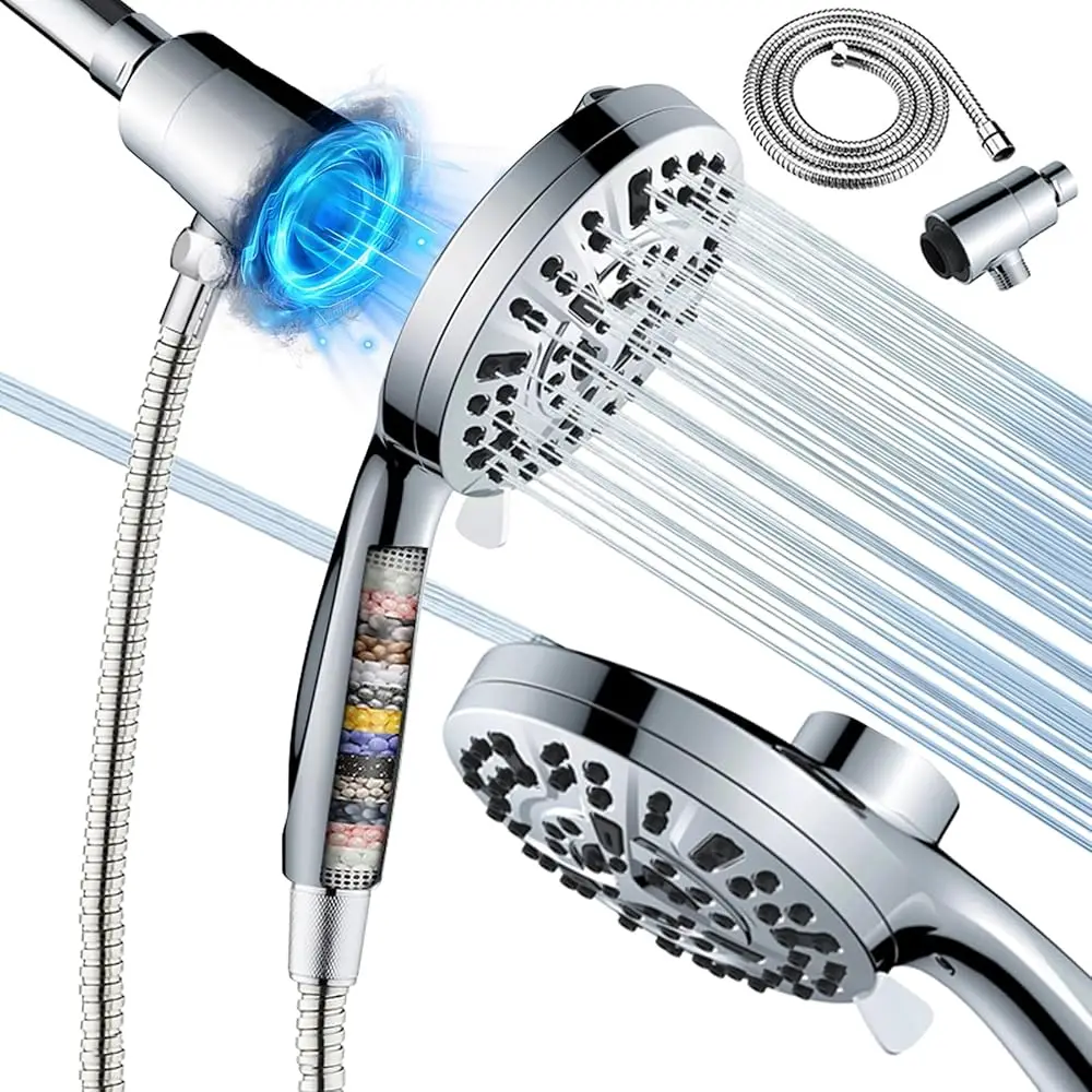 

Магнитная душевая лейка высокого давления с ручным распылителем - Фильтрующая душевая лейка с ручным распылителем - Душевая лейка с 10 режимами и 6 форсунками