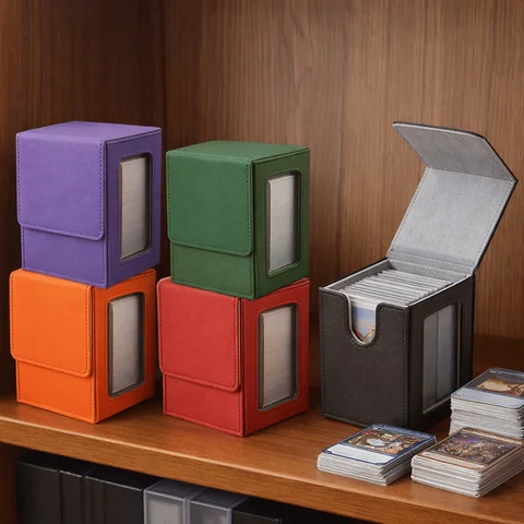 PU Window Collection Box Magnetic Closure Stain-resistant Trading Card Storage Box Moisture-proof with Lid Card Deck Box
