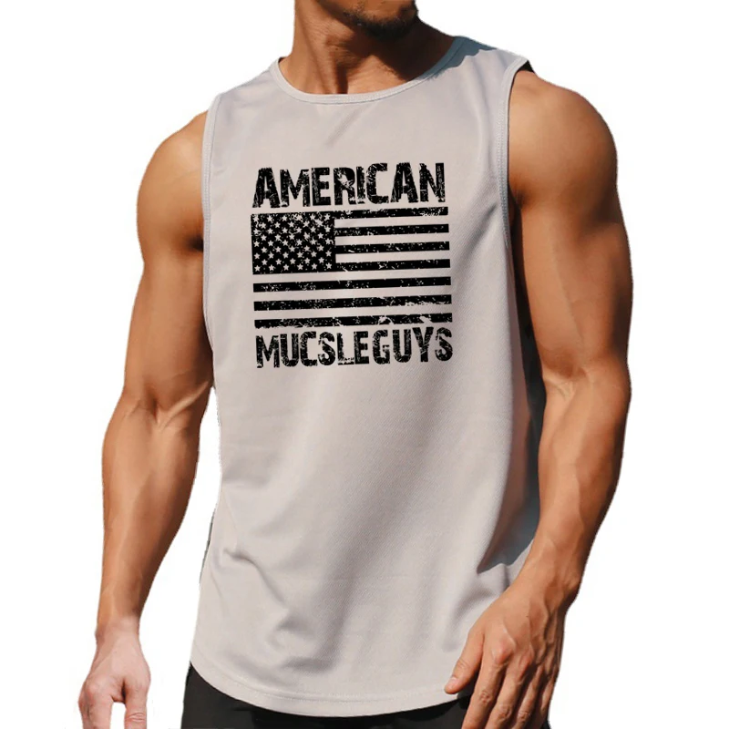 Laufwesten für Herren, amerikanische Flagge, Gym-Tanktops, Mesh, locker, atmungsaktiv, Fitness, ärmelloses T-Shirt, Sommer, schnell trocknend, Sportbekleidung
