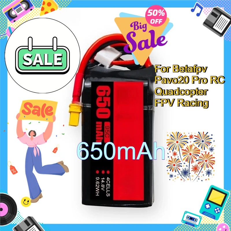 

High-Performance LiPo Battery with XT30 for Betafpv Pavo20 Pro RC Quadcopter FPV Racing Drone 650mAh 4S/6S 14.8V/22.2V 95C