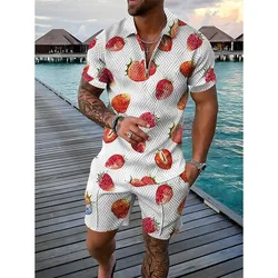 Owoce Dres Ananas Pawpaw 3D Print Męska koszulka polo z krótkim rękawem i zamkiem błyskawicznym 2-częściowy zestaw oversize Streetwear Garnitur