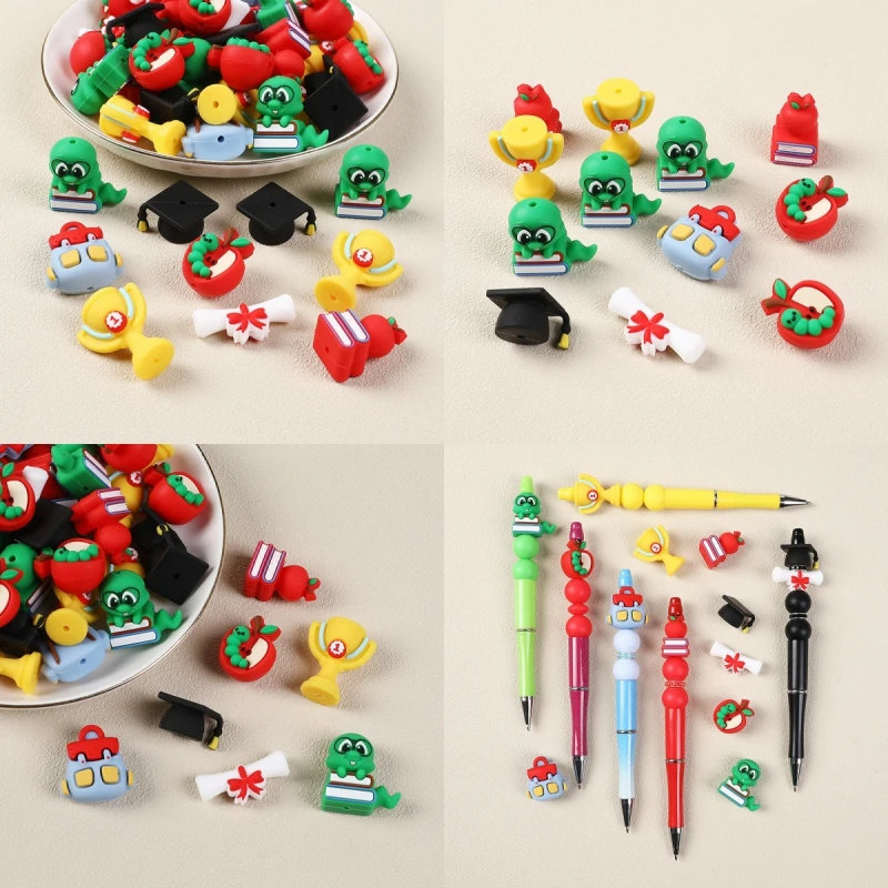 

5/10Pcs Silicone Focal Beads Cartoon 3D For Jewellery Making DIY Beaded Pen keychain Bracelet Popular Jewelry Accessories