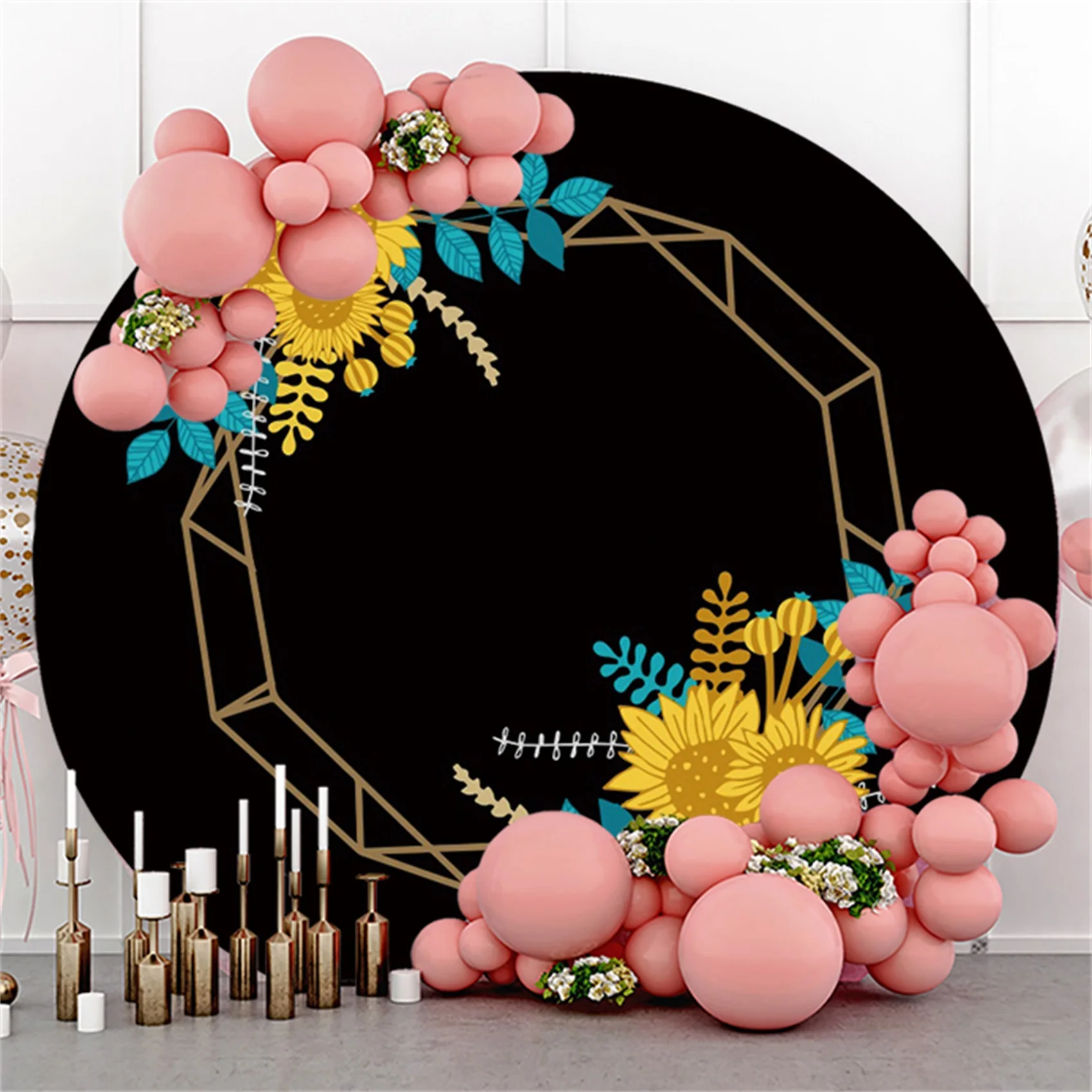 

Laeacco Flower Floral Wedding Party Decoration Circle Round Photography Backdrops Cover Bridal Shower Background Photo Studio