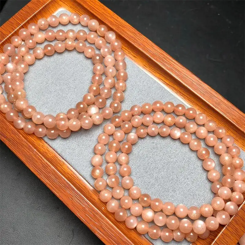 

6.5MM Natural Sunstone Triple Circle Bracelet Women Healing Gemstone Crystal Strand Jewelry Gift 1PCS