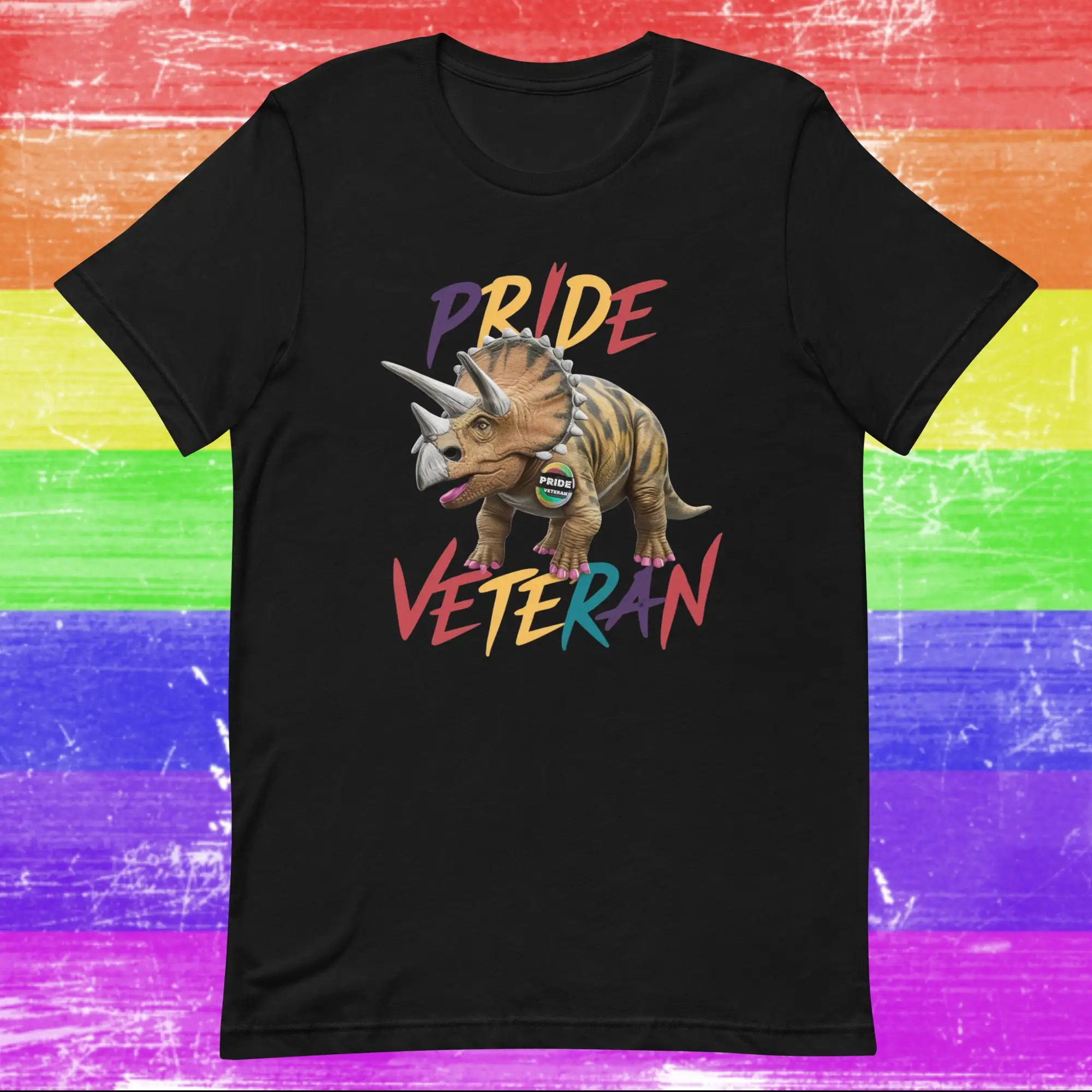 Gay Pride T Shirt Lgbt Dinosaur Veteran Lesbian Trans For Older Lgbtqia Rainbow Queer Bi Intersex Asexual Protest