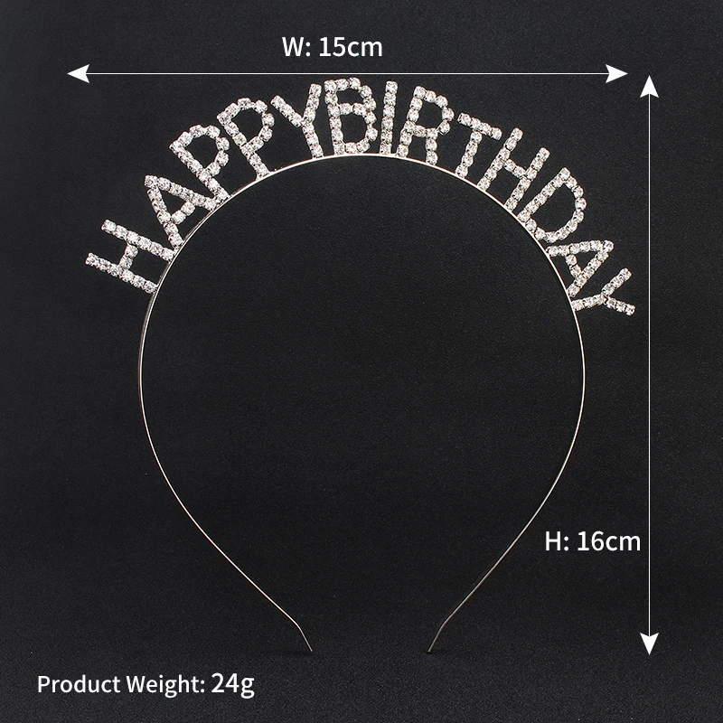 Glänzendes Strass-Stirnband mit englischen Buchstaben „Alles Gute zum Geburtstag“ für Frauen, Zinklegierungsmaterial, Party-Schmuck, beliebtes Haar-Accessoire – Detail 8