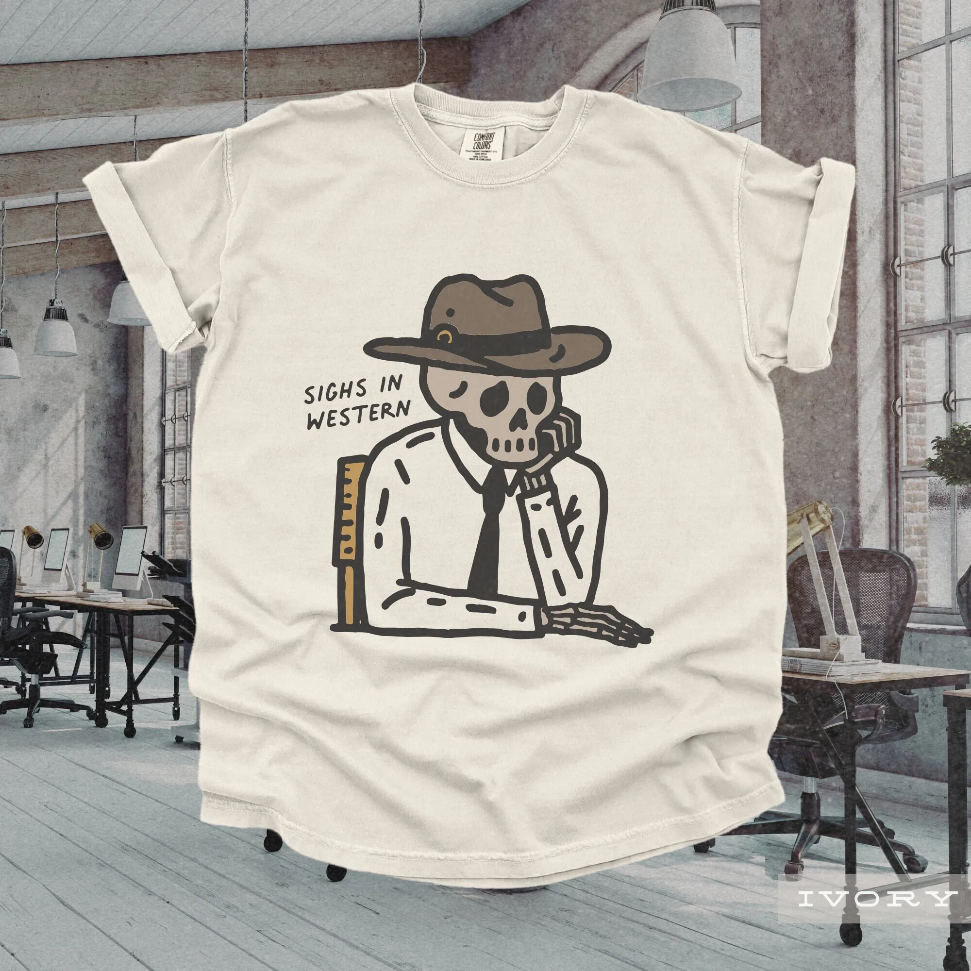 Vintage Sad Office Cowboy T Shirt Retro Country Western 90S Y2K Style Cute Funny Humor Overwhelmed Anxiety Depression Top