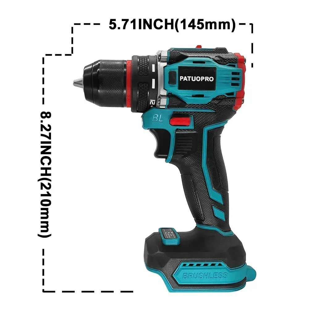 2-Speed Brushless Electric Drill 10mm Metal Chuck Cordless Compact Drill Screwdriver Handheld Power Tool For Makita 18V Battery