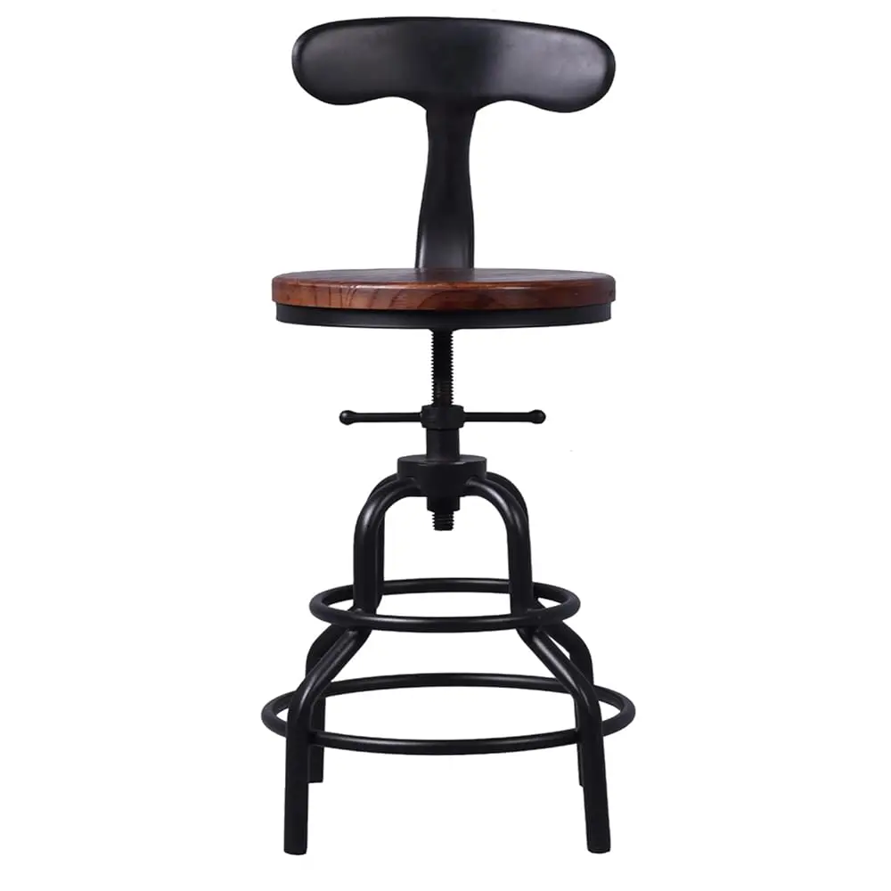 Industrial Vintage Counter Stool, Kitchen Counter Height Adjustable Swivel Chair, Metal Frame Stool, With Iron Backrest,