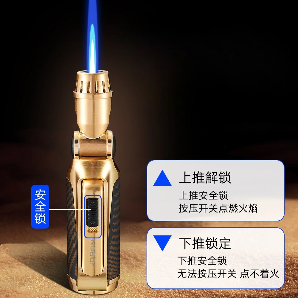 

Windproof Metal Straight-up Blue Flame Lighter Cigar Ignition Folding with Safety Lock Spray Gun Cigarette Accessories