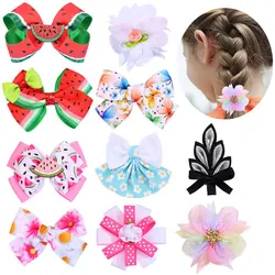 2Pcs Mesh Flower Hairpins Sweet Hair Bows Clip For Girls Ribbon Bow Alligator Barrettes Kids Side Clips Sweet Headdres