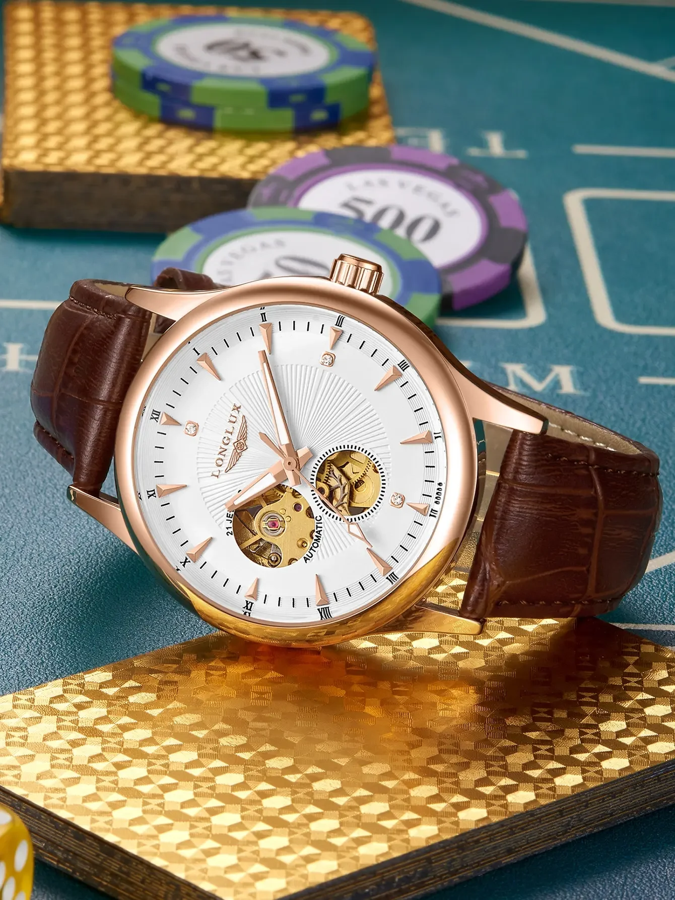 -ساعة أوتوماتيكية أنيقة هيكل عظمي مقاومة للماء ساعات ميكانيكية جلدية بسيطة روما للرجال هدية للرجال