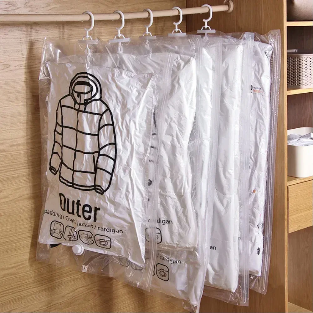 شنق كيس فراغ شفاف للملابس ، تخزين لسترة أسفل ومعطف ، منظم المنزل ضغط ، خزانة الملابس ، معطف الغبار