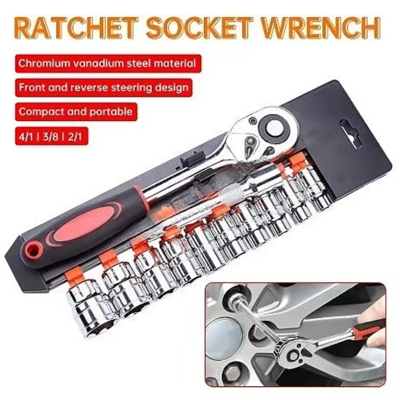 

12pcs Socket Ratchet Handle Wrench Set 1/4 Spanner Kit With Extension Rod and 10 Common Sockets Car Repair Hand Tools