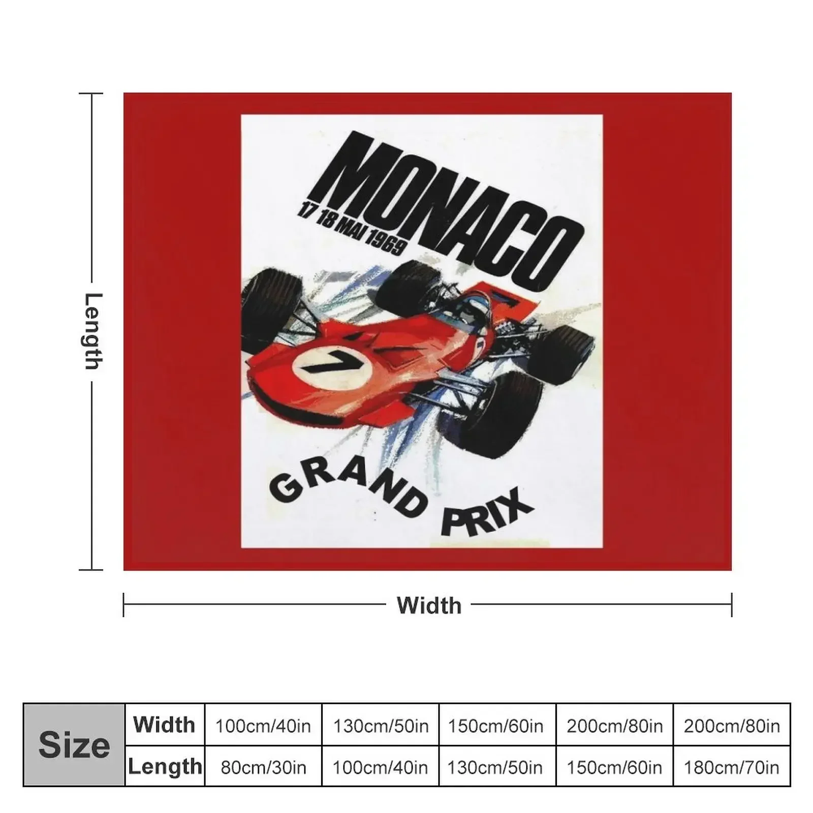 MONACO : Vintage 1969 Grand Prix Auto Racing Print Throw Blanket Baby Flannels Moving Picnic Blankets