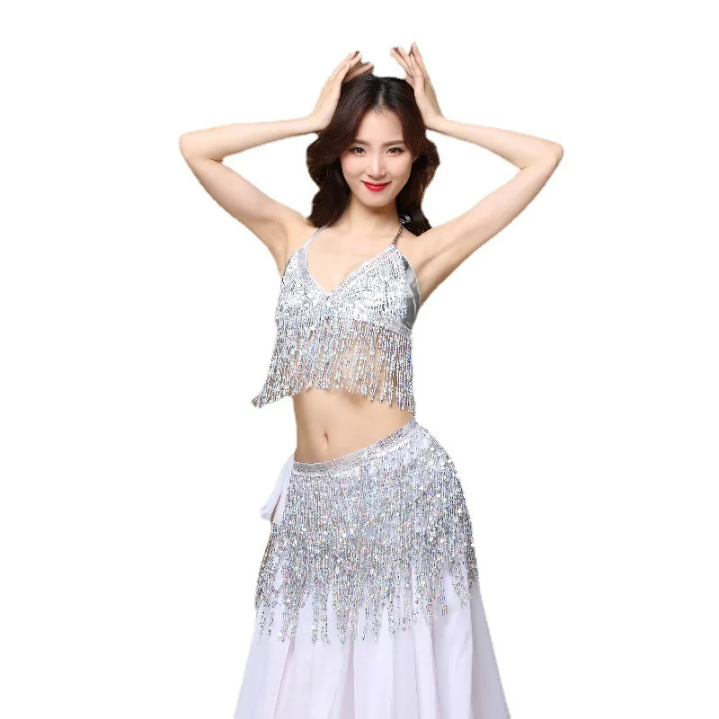 Sexy tassel jazz dance pole dance costume sequins belly dance tassel waist chain stage show