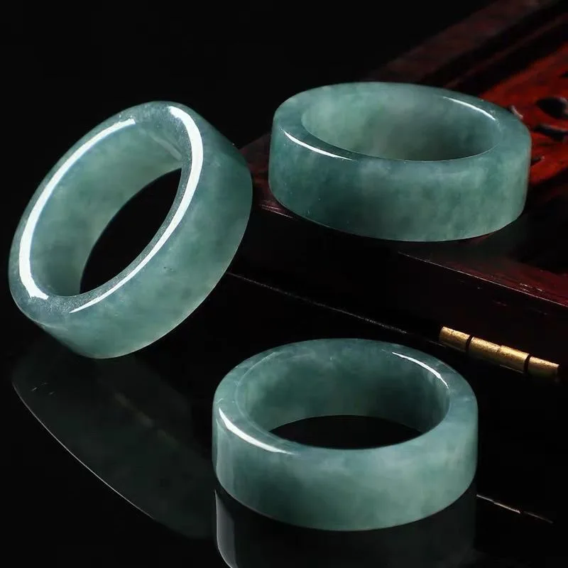 

Natural Jade Ring Men Women Healing Gemstone Fine Jewelry Genuine Myanmar Jadeite High Ice Grade A Burma Blue Water Jade Rings