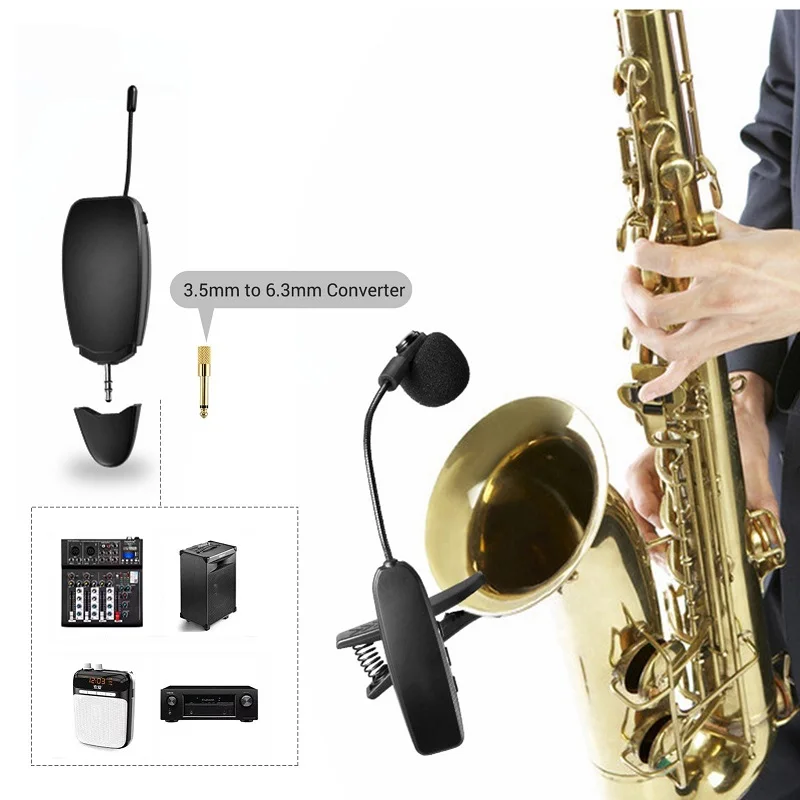 

Saxophone Professional Wireless Microphone UHF Gooseneck Voice Recording Live Show for Saxophone Trumpet Sax Horn Tuba flute