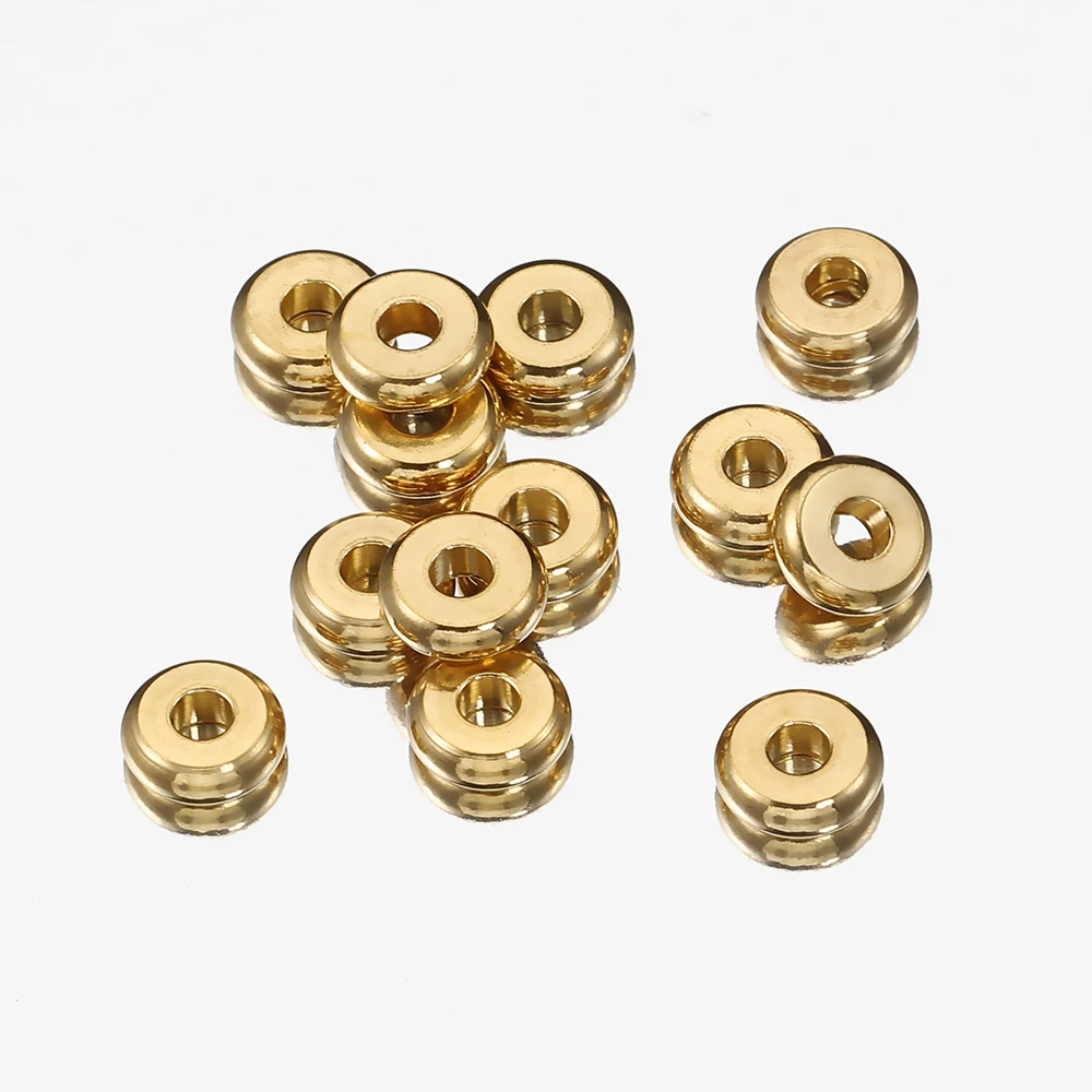 100 Stück Edelstahlperlen, flache runde Perlen in Goldfarbe, lose Abstandsperlen für DIY-Armbänder, Halsketten, Schmuckherstellung, Großhandel – Detail 8