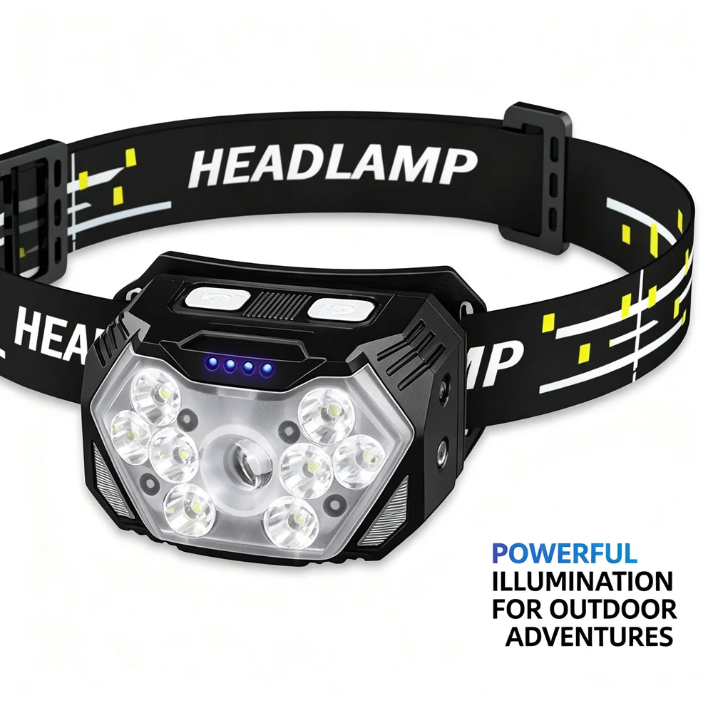 

Rechargeable LED Headlamp 2000 High Lumen Type-C Charge Waterproof Head Light for Night Construction Climbing Hunting Trip