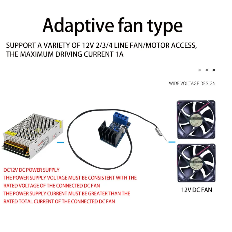 DC 12V fan  DC Fan speed control module Temperature control speed regulation Stepless speed controlCPU fan speed adjustment