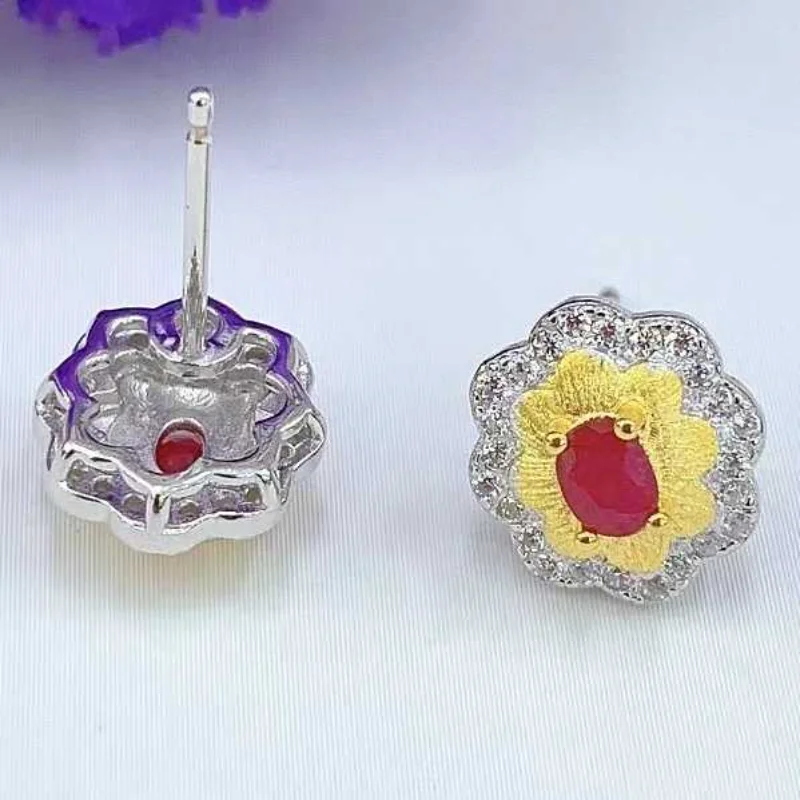 SACE GEMS Fashion Drop Earrings for Women 925 Sterling Silver 3*4MM Ruby Stud Earrings Wedding Party Fine Jewelry Gift