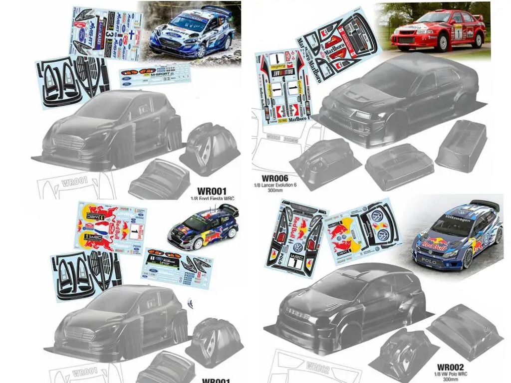 1:8 on road Rally WRC Bodies Wheelbase 300MM Clear Body W/Rear